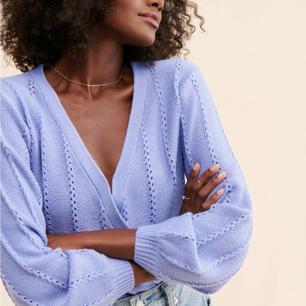 Astr Lavender Open-Knit V-Neck Sweater